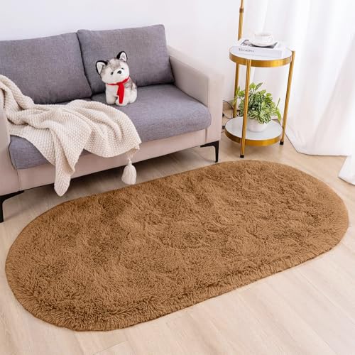 AIMECO Skandinavischer Teppich lang oval Waschbarer Teppich Memory Foam Wohnzimmerteppich Schlafzimmerteppich Kinderteppich 100x200 cm,Hellbraun von AIMECO