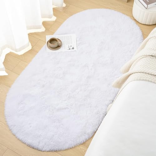 AIMECO Skandinavischer Teppich lang oval Waschbarer Teppich Memory Foam Wohnzimmerteppich Schlafzimmerteppich Kinderteppich 100x200 cm,Weiß von AIMECO