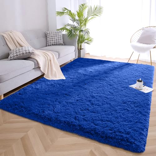 AIMECO Teppich Wohnzimmer Blau 80x150cm Flauschige Anti-Rutsch Extra Große Teppiche Gegend Furry Matte Carpet Moderne Rug für Mädchen Schlafzimmer Kinderzimmer von AIMECO
