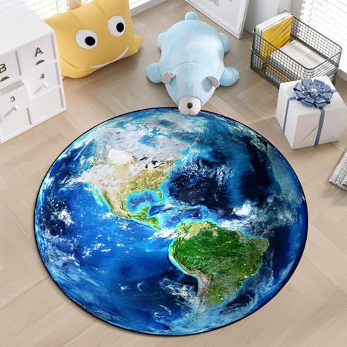 AIMECO Weicher Kuscheliger Kinderteppich Weicher Rund Carpet Wohnzimmer Teppichen Mädchen Schlafzimmer Kinderzimmer Waschbarer Pflegeleicht Teppiche Motiv Rund 100cm die Erde von AIMECO