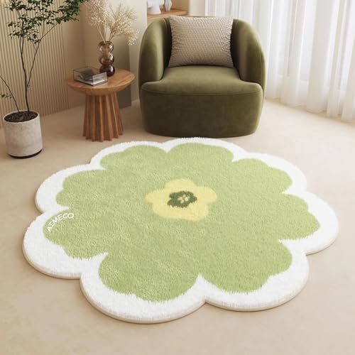 AIMECO Weicher Kuscheliger Kinderteppich Weicher Rund Carpet Wohnzimmer Teppichen Mädchen Schlafzimmer Kinderzimmer Waschbarer Pflegeleicht Teppiche Motiv Rund 200cm Grüne Blumen von AIMECO