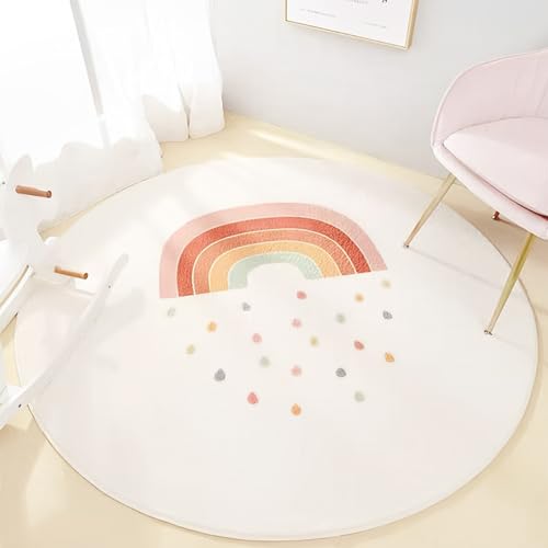 AIMECO Weicher Kuscheliger Kinderteppich Wohnzimmer Teppichen Mädchen Weicher Rund Carpet Schlafzimmer Kinderzimmer Waschbarer Pflegeleicht Teppiche Motiv Rund 160cm Regenbogen-Regen von AIMECO