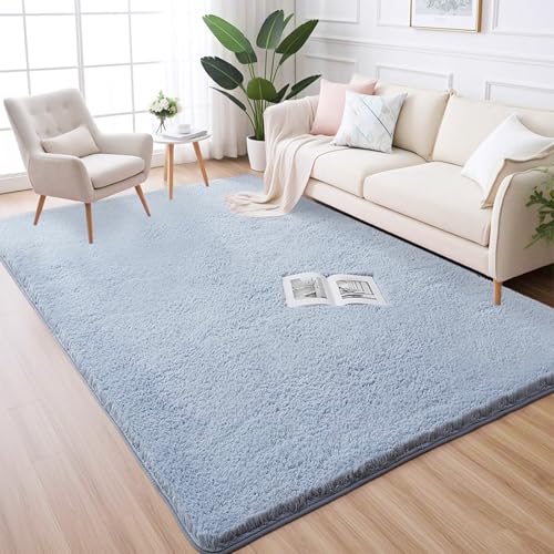 AIMECO Wohnzimmer Teppich Hochflor Carpet 80X150 Anti-Rutsch Extra Große Teppiche Schlafzimmer Flauschige Moderne Teppiche Matte Teppichen Mädchen Schlafzimmer Kinderzimmer blau (Farbe) von AIMECO