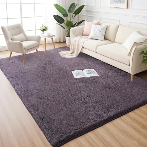 AIMECO Wohnzimmer Teppich Hochflor Carpet 80X150 Anti-Rutsch Extra Große Teppiche Schlafzimmer Flauschige Moderne Teppiche Matte Teppichen Mädchen Schlafzimmer Kinderzimmer gräulich violett von AIMECO