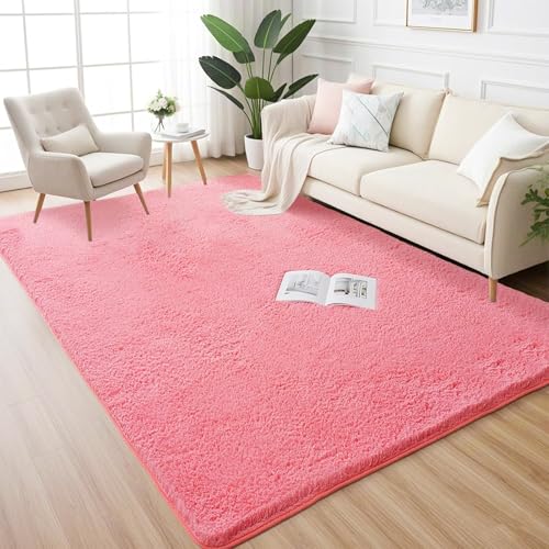 AIMECO Wohnzimmer Teppich Hochflor Carpet 90X160 Anti-Rutsch Extra Große Teppiche Schlafzimmer Flauschige Moderne Teppiche Matte Teppichen Mädchen Schlafzimmer Kinderzimmer blassrosa von AIMECO
