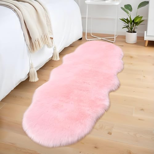 AIMECO kunstfell Teppich Faux Lammfell Schaffell Teppich Flauschiger Haarig Wohnzimmer Deko Weicher Fell Carpet für Stühle Sofa Schlafzimmer Kinderzimmer. Rosa 60 x 150 cm von AIMECO