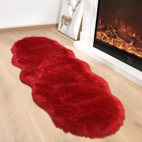 AIMECO kunstfell Teppich Faux Lammfell Schaffell Teppich Flauschiger Haarig Wohnzimmer Deko Weicher Fell Carpet für Stühle Sofa Schlafzimmer Kinderzimmer. Rot 60 x 90 cm AIMECO kunstfell Teppich Faux Lammfell Schaffell Teppich Flauschiger Haarig Wohnzimmer Deko Weicher Fell Carpet für Stühle Sofa Schlafzimmer Kinderzimmer. Rot 60 x 90 cm von AIMECO
