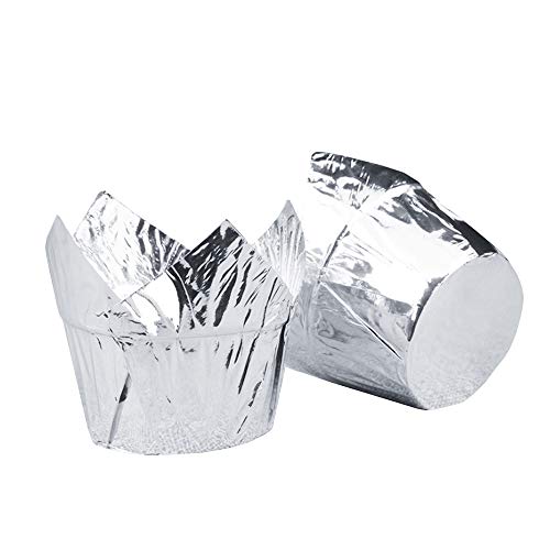 AIMEITE 50 Stücke Tulpen Backförmchen Papier Cupcake Formen Muffinförmchen Cupcake Liner Muffin Backbecher Cupcake Wrappers (Silber) von AIMEITE