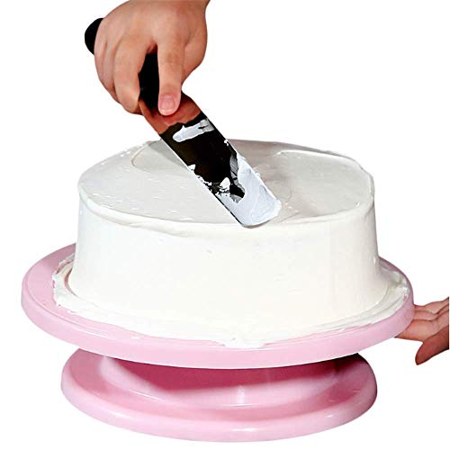 AIMEITE Tortenplatte Drehbar Tortenständer Kuchenplatte Drehbar 28cm Tortenständer Drehbar Tortenplatte Plastik Decorating Cake Stand (Rosa) von AIMEITE