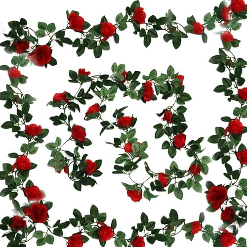 AIMEKE 2 STK Rosengirlande Rot Blumengirlande Künstliche Blumen Hängende Pflanze Rosen Girlanden für Blumenwand Deko Hochzeit Garten ZäUne Party von AIMEKE