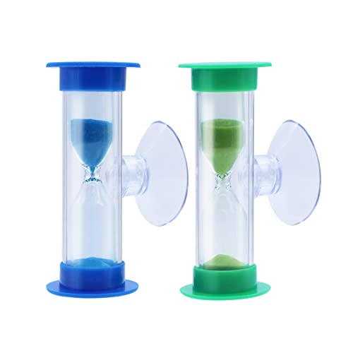 AIMEKE 2 Stück Sanduhr mit Saugnapf 2 Minuten, 3 Minuten Sanduhr Buntes Sand Timer Sanduhren Set für Kinder Zahnputzuhr Küchen Klassenzimmern Zuhause Zeitmanagement (Blau+Grün) von Aimeke