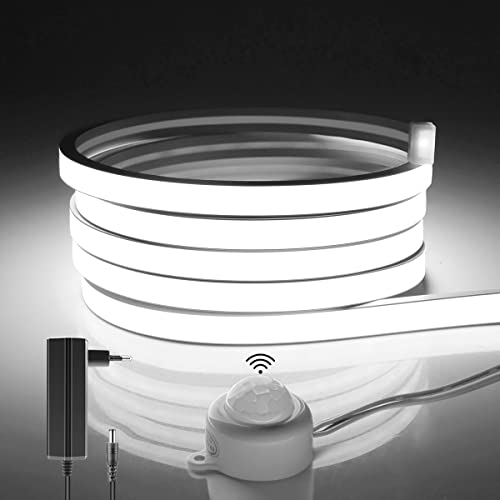 AIMENGTE 24V Neon LED Streifen,Wasserdicht COB LED Strip mit Bewegungsmelder,320LED/M Silikon DIY Flexibel Led Lichtleiste für Innen Aussenbereich Heim Küche Deko (4M, Weiß) von AIMENGTE