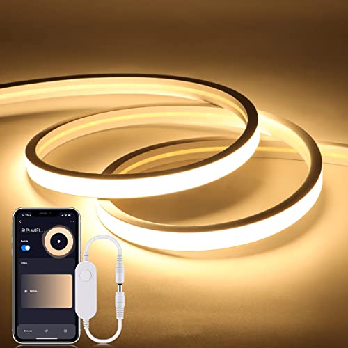 Led Strip 1M,Neon Led Strip Funktioniert mit Alexa,24V LED Streifen mit App-Steuerung,Wasserdicht Lichtband Flexibler Neon Lichtleiste mit Netzteil für Innen Aussenbereich Deko (1M, Warmesweiß APP) von AIMENGTE