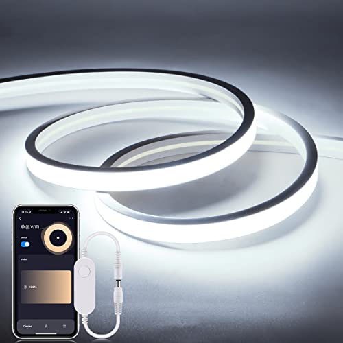 AIMENGTE 24V LED Neon Strip Mit App-Steuerung, Funktioniert Mit Alexa, Wasserdichtes Lichtband, Flexibler Lichtleiste Mit Netzteil Für Innen Und Außenbereich Deko (2M, Weiß APP) von AIMENGTE