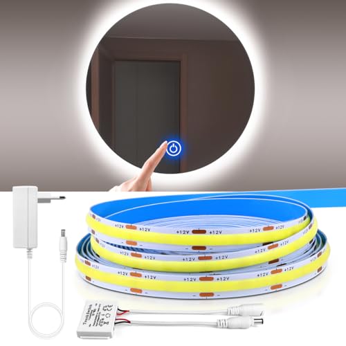 AIMENGTE COB LED Streifen,12V COB LED Strip Licht mit dimmbare Touch-Sensor LED Licht für DIY Fernseher Dekoration (1M, Weiß) von AIMENGTE