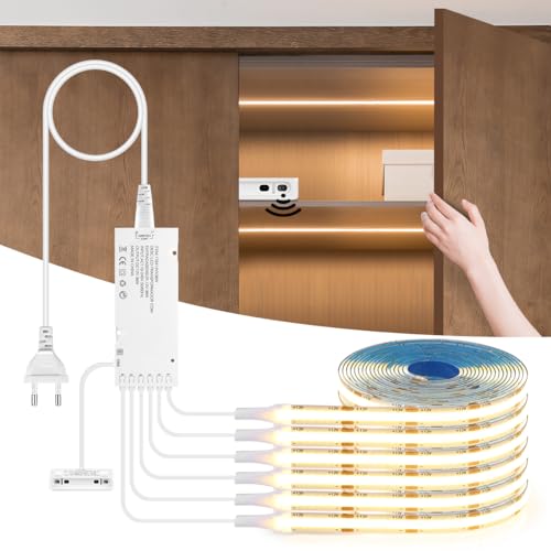 AIMENGTE COB LED Strip 2m, 6 Rollen 12V Warmweiß COB LED Streifen mit Doppeltür Sensorschalter, Akustikpaneele Schneidbar für Weinschränke, Regale, Schränke, Küche Beleuchtung von AIMENGTE