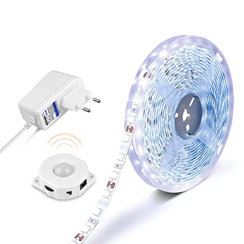 AIMENGTE LED Streifen mit Bewegungsmelder,Wasserdichte IP65 LED Leiste SMD5050 LED Strip Bänder Beleuchtung Perfekt für Küche, unter Schrank (Weiß, 3M) von AIMENGTE