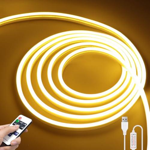AIMENGTE LED Strip 3m, 5V USB Dimmbar Neon Warmweiss LED Streifen, CRI 90+ Wasserdicht 3000K Lichtband, Silikon DIY Flexibel Lichtleiste für Küche Wohnzimmer Innen Aussenbereich Deko von AIMENGTE