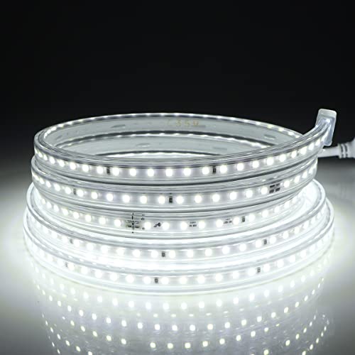 AIMENGTE LED Strip Streifen,AC220V wasserdicht 2835SMD 120leds / m Seil-Licht,IP65 Wasserdicht Flexibel LED Band mit Netzstecker für Küche Stairway Home Garten Party Deko (Weiß, 11 meter) von AIMENGTE