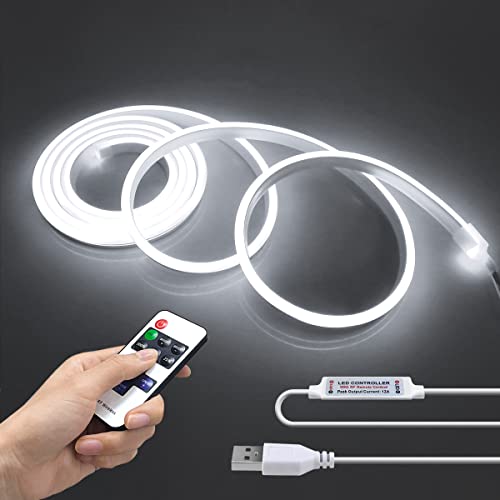 AIMENGTE Led Neon Strip,5V USB Neon Led Streifen mit Dimmer Fernbedienung,Silikon Neon Led Band Silikon DIY Flexibel Lichtleiste Für Innen Aussenbereich Heim Küche Deko (3M, Weiß) von AIMENGTE