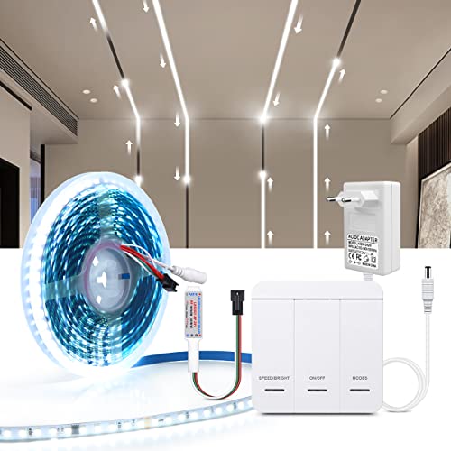 AIMENGTE Led Strip 10m,DC24V 120Led/m Led Streifen mit Touch panel Controller,WS2811 fließendes Wasser LED Lichtband für Raum nach Hause Deko (Weiß) von AIMENGTE