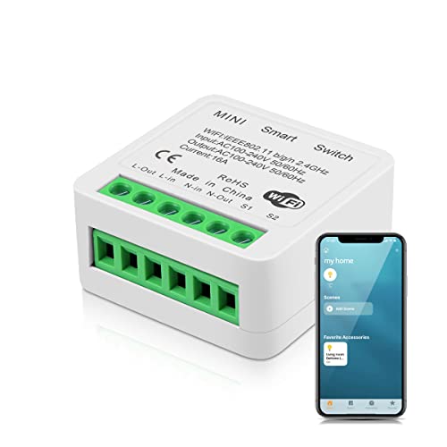 AIMENGTE Mini Smart Homekit Schalter,Intelligente Wifi Switch Schalter Arbeiten mit APPLE Homekit und Siri, Fernbedienung, Sprachsteuerung, Timer,Perfekt für DIY Smart Zuhause (1 pack) von AIMENGTE