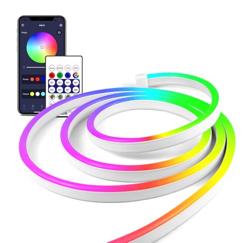 AIMENGTE Neon LED Strip, 3M 5V RGB Flexible Neon LED Streifen, mit Musiksynchronisation, Timing, Timerspeicher, dynamischer Modus, für DIY-Formen Spiel Dekoration von AIMENGTE
