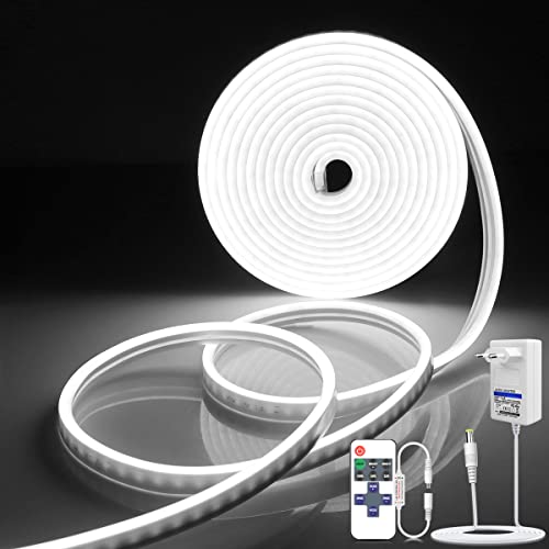 AIMENGTE Neon Led Strip,12V Dimmbare Flexibler Lichtleiste LED Streifen mit 11 Tasten Dimmer Fernbedienung,Wasserdicht silikon led streifen für Innen Aussenbereich Heim Küche (White, 1M) von AIMENGTE