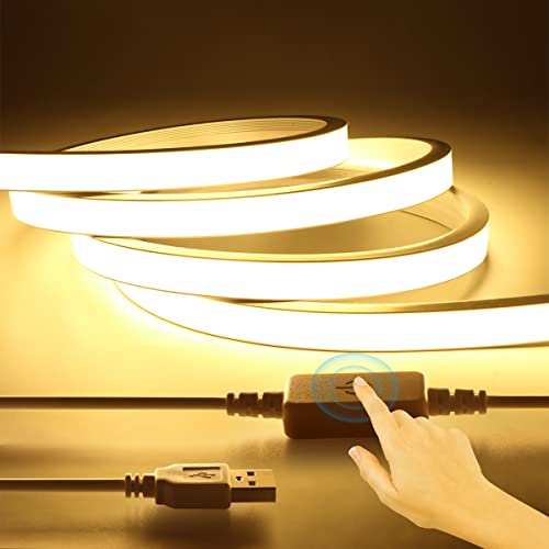 AIMENGTE Neon Led Strip,5V USB COB Neon LED Streifen mit Dimmbare Touch-Schalter,Wasserdicht Silikon DIY Flexibel Led Lichtleiste für Innen Aussenbereich Deko (4M, Warmesweiß) von AIMENGTE