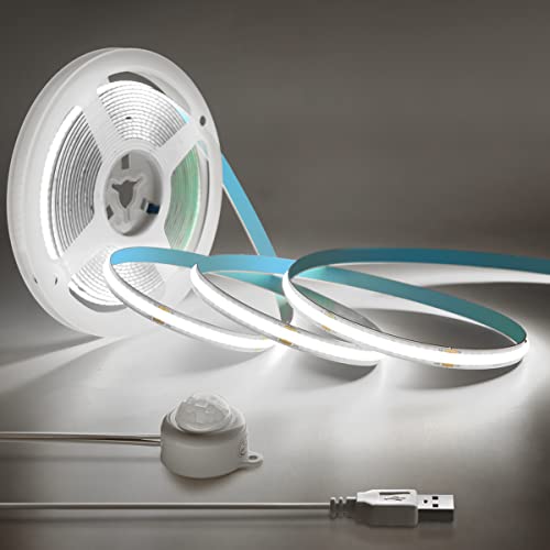 AIMENGTE USB 5V COB LED Strip,Led Band mit Bewegungsmelder,Flexibles LED Streifen für TV Hintergrundbeleuchtung,Fensterbeleuchtung, Küche, Schlafzimmer DIY Beleuchtung (2M, Weiß) von AIMENGTE
