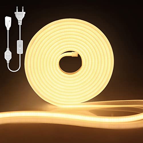 AIMENGTE COB LED Streifen, IP67 Wasserdicht Outdoor 220V 320leds/m FCOB LED Band,Flexibler DIY LED Lichtband Strip mit Schaltstecker für Innen Weihnachtsfeier Aussenbereich (30M, Warmesweiß) von AIMENGTE