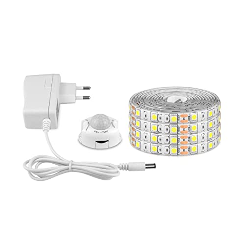 AIMENGTE LED Band mit Bewegungsmelder & Netzteil,Wasserdichte Hochwertige LED Leiste Bänder Beleuchtung Perfekt für Küche, unter Schrank,Treppe (4M,Weiß) von AIMENGTE