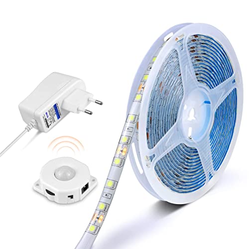 AIMENGTE LED Streifen mit Bewegungsmelder & Netzteil,Wasserdichte IP65 LED Leiste SMD5050 LED Strip Bänder Beleuchtung Perfekt für Küche, unter Schrank,Treppe (1M,White) von AIMENGTE