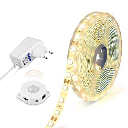 AIMENGTE LED Streifen mit Bewegungsmelder,Wasserdichte IP65 LED Leiste SMD5050 LED Strip Bänder Beleuchtung Perfekt für Küche, unter Schrank (Warmweiß, 2M) von AIMENGTE