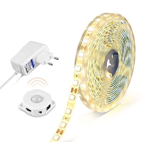 AIMENGTE LED Streifen mit Bewegungsmelder,Wasserdichte IP65 LED Leiste SMD5050 LED Strip Bänder Beleuchtung Perfekt für Küche, unter Schrank (Warmweiß, 3M) von AIMENGTE