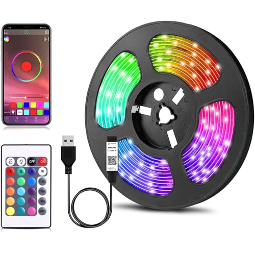 LED Strip,Bluetooth LED Streifen 10 M,USB RGB TV Hintergrundbeleuchtung LED Band mit Smart App-steuerung,Flexible Led Leiste Sync mit Musik,24 Tasten Fernbedienung für Haus, Garten,TV Dekoration (10M) von AIMENGTE