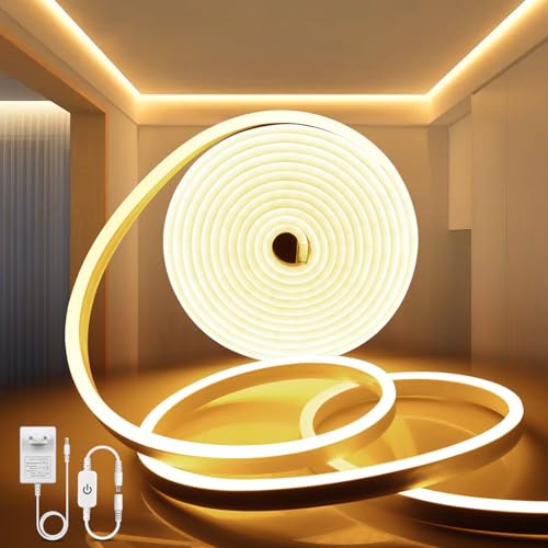 AIMENGTE LED Strip Warmweiss, 600 LED Warmweiss 5M 12V 3000K Dimmbar Wasserdicht, Neon CRI>90 Sehr Hell, DIY Flexibel Ledband mit Netzteil und Controller von AIMENGTE