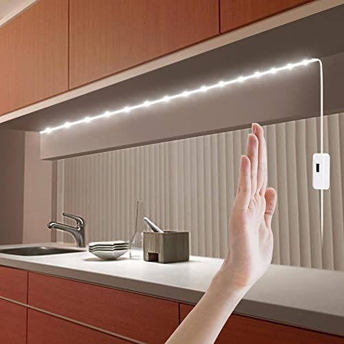 AIMENGTE USB 5V Led Strip Weiß,Hand Motion Sensor Unterbauleuchte Küche Led,6000K LED Band Schrankbeleuchtung Stripes für Schlafzimmer, Küche, Schrank Dekoration (1 M, White) von AIMENGTE