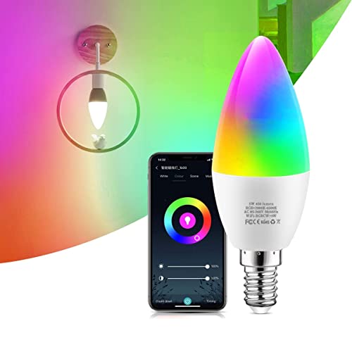 AIMENGTE Smart Homekit Led Lampe,E14 5W Homekit Wlan Glühbirne RGBCW 16 Millionen Farben Dimmbar Smart Bulb,Sprachsteuerung, Kompatibel mit Alexa und Google Assistant von AIMENGTE