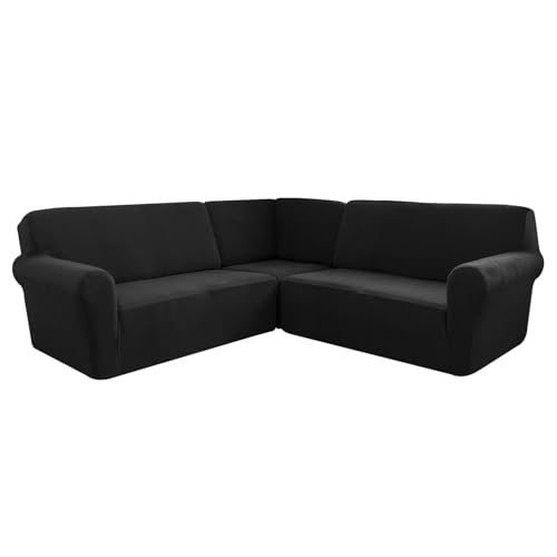 AIMENJOY L-Form Sofahusse 5/7-Sitzer Eckcouch Cover, Elastischer Ecksofabezug Mit Anti-rutsch Schaumstoffankern, 3-teilige Dicker Jacquard Schonbezug (Black,7 Sitzer) von AIMENJOY