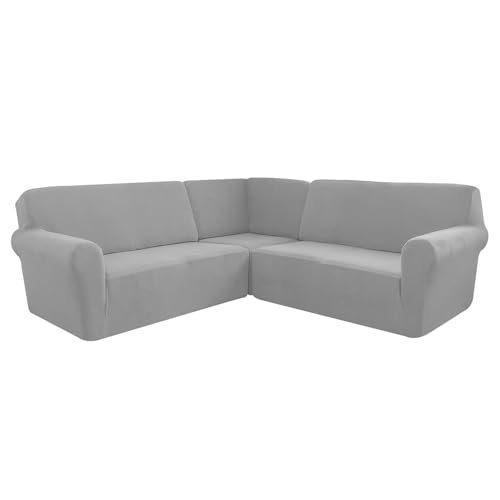 AIMENJOY L-Form Sofahusse 5/7-Sitzer Eckcouch Cover, Elastischer Ecksofabezug Mit Anti-rutsch Schaumstoffankern, 3-teilige Dicker Jacquard Schonbezug (Light Grey,5 Sitzer) von AIMENJOY