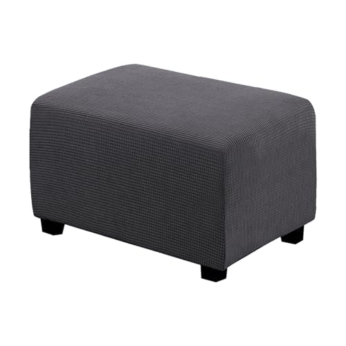 AIMENJOY Ottomane Schonbezug Hocker Bezug, Jacquard Hocker Husse für Fußhocker Rechteckig, Stretch Bezug Ottomane Abdeckung Überzug Hocker Protector Waschbar Hockerabdeckung (Dark Grey,Large) von AIMENJOY