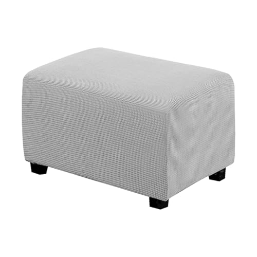 AIMENJOY Ottomane Schonbezug Hocker Bezug, Jacquard Hocker Husse für Fußhocker Rechteckig, Stretch Bezug Ottomane Abdeckung Überzug Hocker Protector Waschbar Hockerabdeckung (Light Grey,X-Large) von AIMENJOY