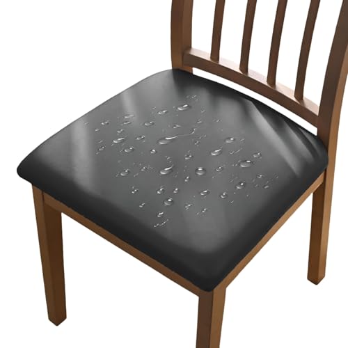 AIMENJOY PU Stuhlbezug 2er/4er/6er Set Stretch Leder Sitzbezüge Wasserdicht Sitzflächenbezug Abnehmbar Waschbar Esszimmerstuhl Hussen für Esszimmer Küche Hochzeit Garten Büro (Black,2) von AIMENJOY