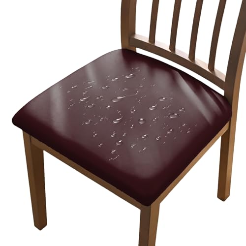 AIMENJOY PU Stuhlbezug 2er/4er/6er Set Stretch Leder Sitzbezüge Wasserdicht Sitzflächenbezug Abnehmbar Waschbar Esszimmerstuhl Hussen für Esszimmer Küche Hochzeit Garten Büro (Brown,6) von AIMENJOY