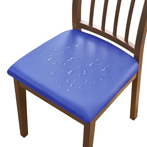 AIMENJOY PU Stuhlbezug 2er/4er/6er Set Stretch Leder Sitzbezüge Wasserdicht Sitzflächenbezug Abnehmbar Waschbar Esszimmerstuhl Hussen für Esszimmer Küche Hochzeit Garten Büro (Dark Blue,4) von AIMENJOY