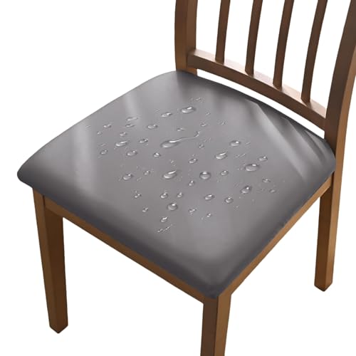 AIMENJOY PU Stuhlbezug 2er/4er/6er Set Stretch Leder Sitzbezüge Wasserdicht Sitzflächenbezug Abnehmbar Waschbar Esszimmerstuhl Hussen für Esszimmer Küche Hochzeit Garten Büro (Dark Grey,4) von AIMENJOY