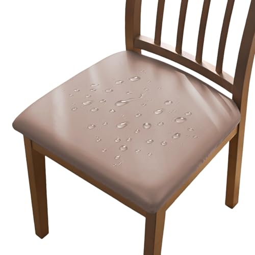 AIMENJOY PU Stuhlbezug 2er/4er/6er Set Stretch Leder Sitzbezüge Wasserdicht Sitzflächenbezug Abnehmbar Waschbar Esszimmerstuhl Hussen für Esszimmer Küche Hochzeit Garten Büro (Khaki,6) von AIMENJOY
