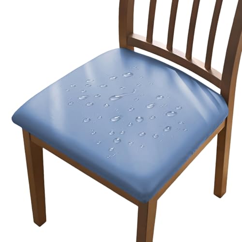 AIMENJOY PU Stuhlbezug 2er/4er/6er Set Stretch Leder Sitzbezüge Wasserdicht Sitzflächenbezug Abnehmbar Waschbar Esszimmerstuhl Hussen für Esszimmer Küche Hochzeit Garten Büro (Light Blue,4) von AIMENJOY