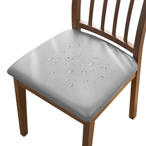 AIMENJOY PU Stuhlbezug 2er/4er/6er Set Stretch Leder Sitzbezüge Wasserdicht Sitzflächenbezug Abnehmbar Waschbar Esszimmerstuhl Hussen für Esszimmer Küche Hochzeit Garten Büro (Light Grey,2) von AIMENJOY